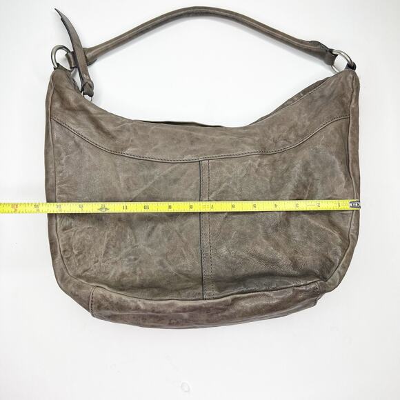 Frye Veronica Slouchy Distressed Leather Hobo Bag In Taupe Gray - Picture 7 of 13